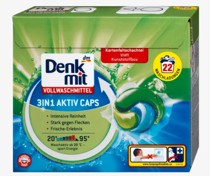 Таблетки для стирки Denkmit для белого 3 в 1 22 штук